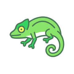 Green chameleon on black background, vector art style
