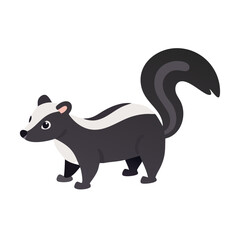 Cartoon Skunk Illustration on Black Background, Vector Art