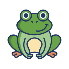 Cute Cartoon Frog Sitting on Black Background Illustration