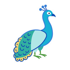 Cartoon Peacock Illustration: Colorful, Vibrant, and Isolated Design