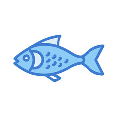 Blue Cartoon Fish Icon Illustration on Black Background