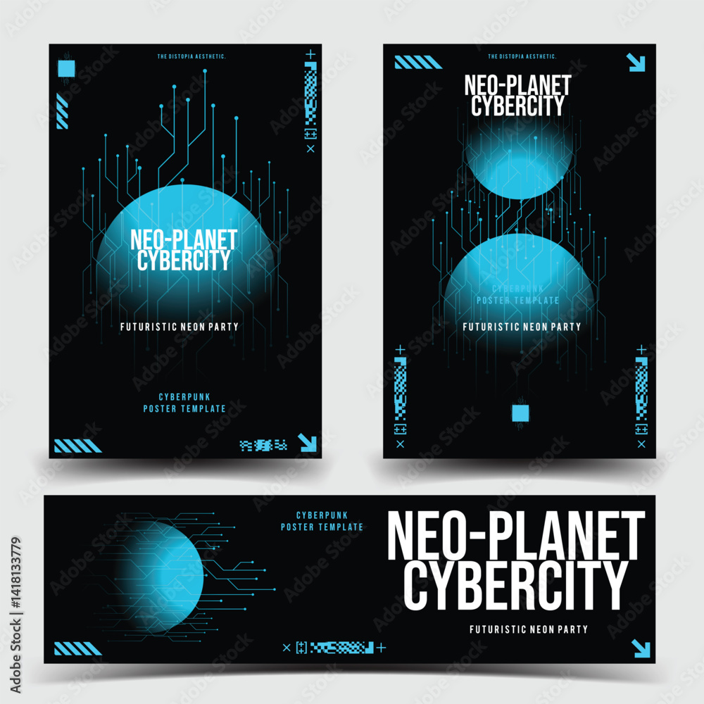 Wall mural y2k 2000s scifi cyberpunk retro-futuristic layout template set dashboard for ux-ui application, 2d v