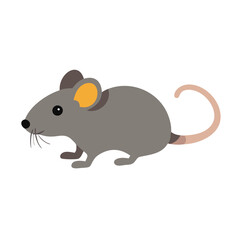 Cartoon Mouse Illustration on Black Background, Grey Rodent