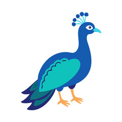 Blue Cartoon Peacock Isolated on Black Background Image