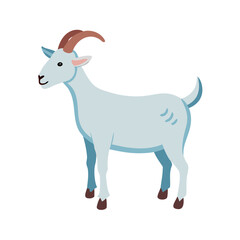 Cartoon goat illustration, standing isolated on black background