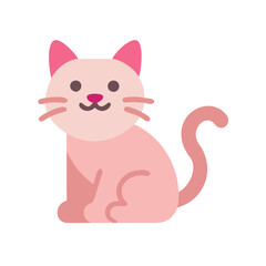 Cute pink cartoon cat illustration on black background