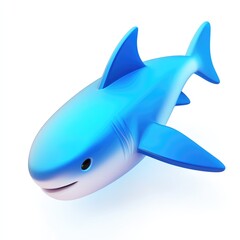 Fototapeta premium Cartoonish blue shark illustration against white background.