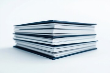 A neat stack of hardcover books with dark blue covers, suggesting knowledge and learning.