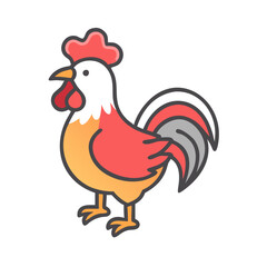 Colorful Rooster Icon Illustration on a Black Background