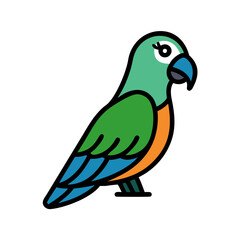 Cartoon Parrot Icon Isolated on Black Background