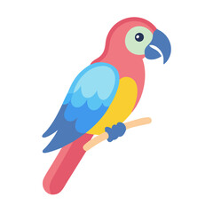 Colorful Cartoon Parrot Perched on Branch Isolated on Black