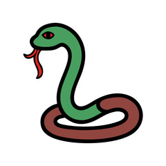 Stylized green snake illustration with red tongue