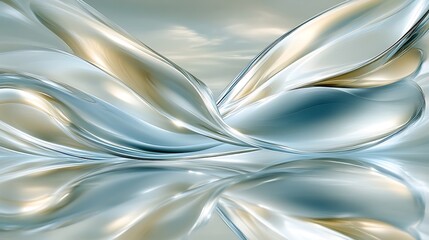 Abstract Fluid Shapes Swirling Over Calm Water Reflections
