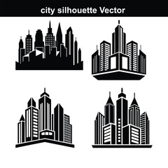 Fototapeta premium This vector illustration showcases a city skyline silhouette, depicting an urban cityscape with various buildings and skyscrapers against a sky.