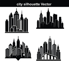 Fototapeta premium This vector illustration showcases a city skyline silhouette, depicting an urban cityscape with various buildings and skyscrapers against a sky.