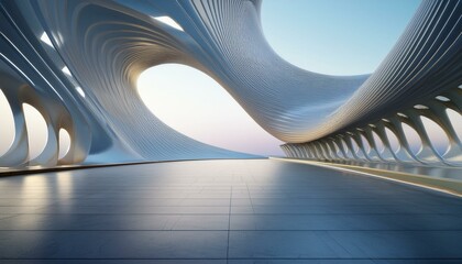 Obraz premium curve structure futuristic architecture with empty concrete floor
