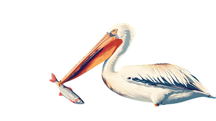 Obraz premium Pelican Eating Fish in Sea Illustration: Stunning Wildlife Artwork for Marine Enthusiasts