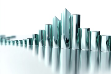 Abstract 3D rendering of a rising bar graph, symbolizing growth and progress in business or finance.