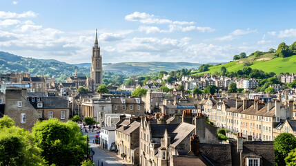 Panoramic View Of Historic British Town