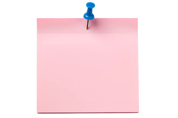 Pink blank sticky post it note with red pushpin isolated on transparent background