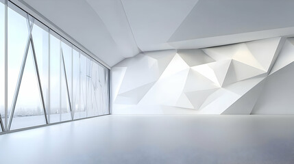 Obraz premium Empty Modern Office Interior With Geometric Wall Design