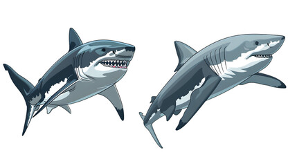 Obraz premium Professional White Shark and Hammer head Shark Set Illustration for Marine Life and Wildlife Concepts