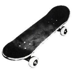 Retro Halftone Skateboard Illustration – Grunge Black and White Punk Art © pikacchuu