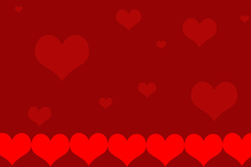 Background design featuring various sizes of red hearts on a vibrant red backdrop for a romantic theme