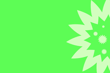 Bright green abstract floral design featuring layered petals and stylized shapes in a vibrant color palette