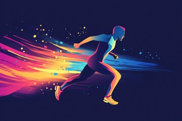 Fototapeta premium Person Running Fast with Colorful Energy Trail Illustration