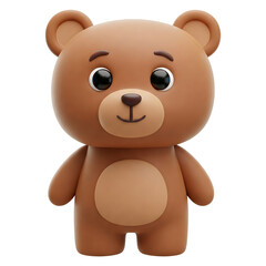Fototapeta premium Cute Brown Cartoon Teddy Bear with Big Black Eyes Standing Isolated PNG 