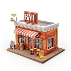 Stylish, vintage brick bar building model.