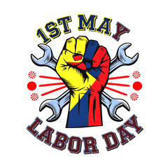 Fototapeta premium May 1st cartoon banner on texture background. jpg