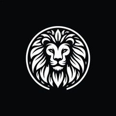 Lion Head Symbol within Circle on Black Background Design