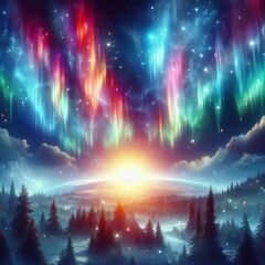 An aurora blast shimmering with colorful