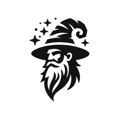 Wizard Illustration in Black and White with Stars
