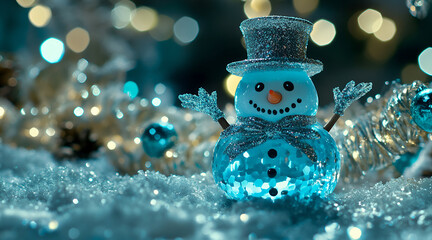 Obraz premium Glowing Snowman in Winter Forest 