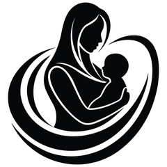 A graceful silhouette of a mother holding her baby, symbolizing love and care in motherhood