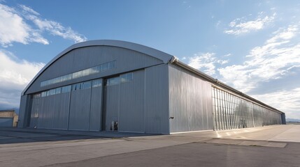 Obraz premium Front facade of metalprofile warehouse hangar Clean industrial exterior for logistic facility
