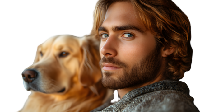 Man with Golden Retriever Dog CloseUp Portrait
