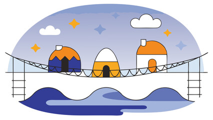 winter landscape with houses and mountains