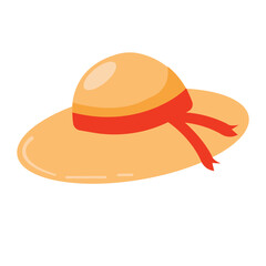 straw hat with red ribbons on white background