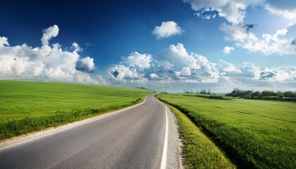 Fototapeta premium Landscape With Road And Cloudy Blue Sky