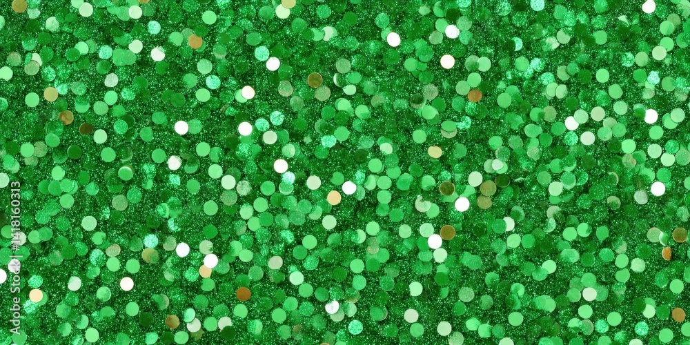 Wall mural close-up of a green glitter background with overlapping shimmering circles creating a festive textur