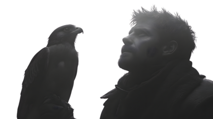 Silhouette Profile of a Bird and Human Figure in Monochrome Artwork