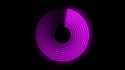 Glowing neon circular loading animation,  loop motion graphics background.