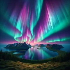 Naklejka premium Aurora borealis and violet light