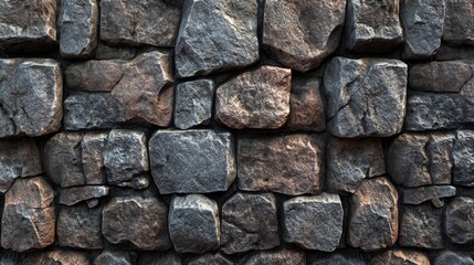 Fototapeta premium A textured stone wall, showcasing varied shades of gray and brown.