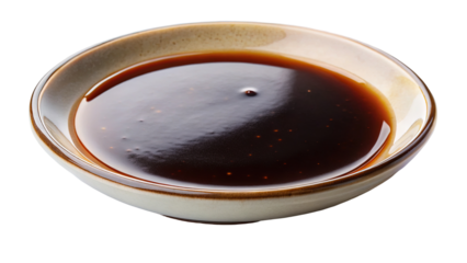 A close up view of savory teriyaki sauce in a small bowl