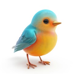 Cheerful, cartoonish blue and yellow bird.